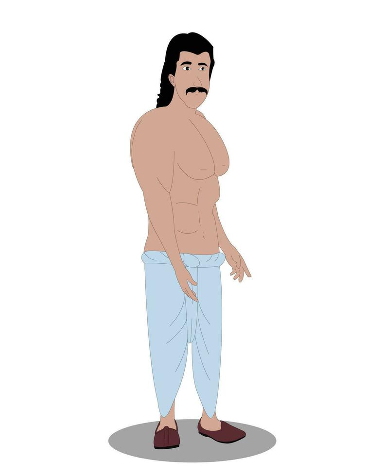 indisch Dorf Männer drei Quartal Aussicht Charakter Design zum Karikatur Animation vektor