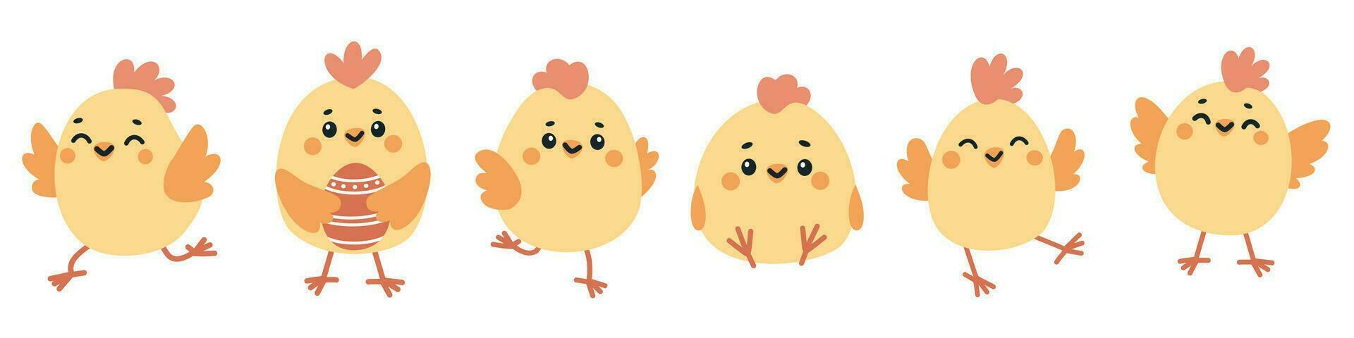 vektor uppsättning för påsk firande. söt liten kycklingar. vektor bebis illustration. kycklingar på en vit bakgrund