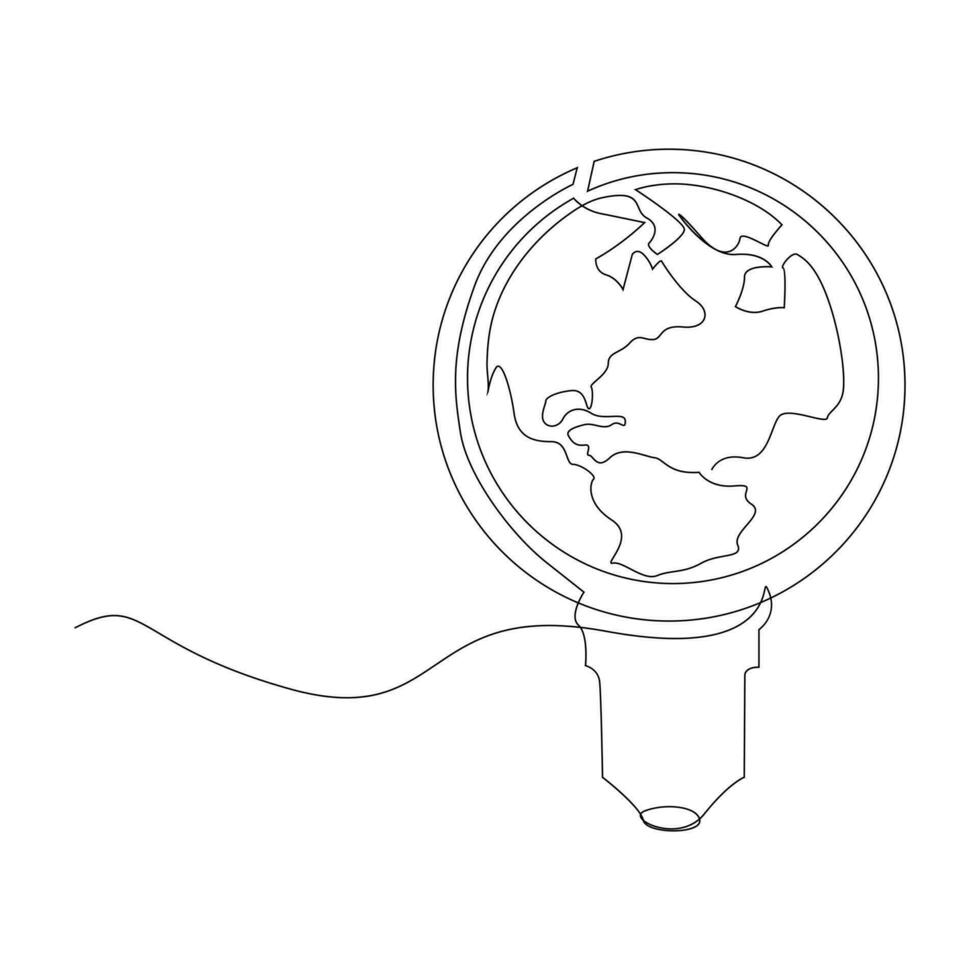 kontinuierlich Single Linie Erde Globus Welt Karte Gliederung Vektor Kunst Zeichnung und Welt Erde Stunde Konzept einfach Design