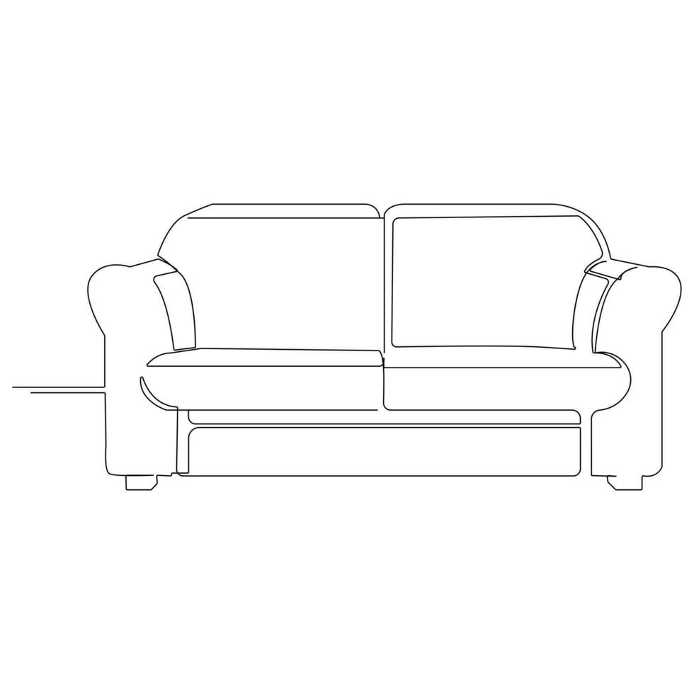 enda och dubbel- soffa kontinuerlig ett linje översikt vektor teckning och soffa med lampa eller växt design konst illustration