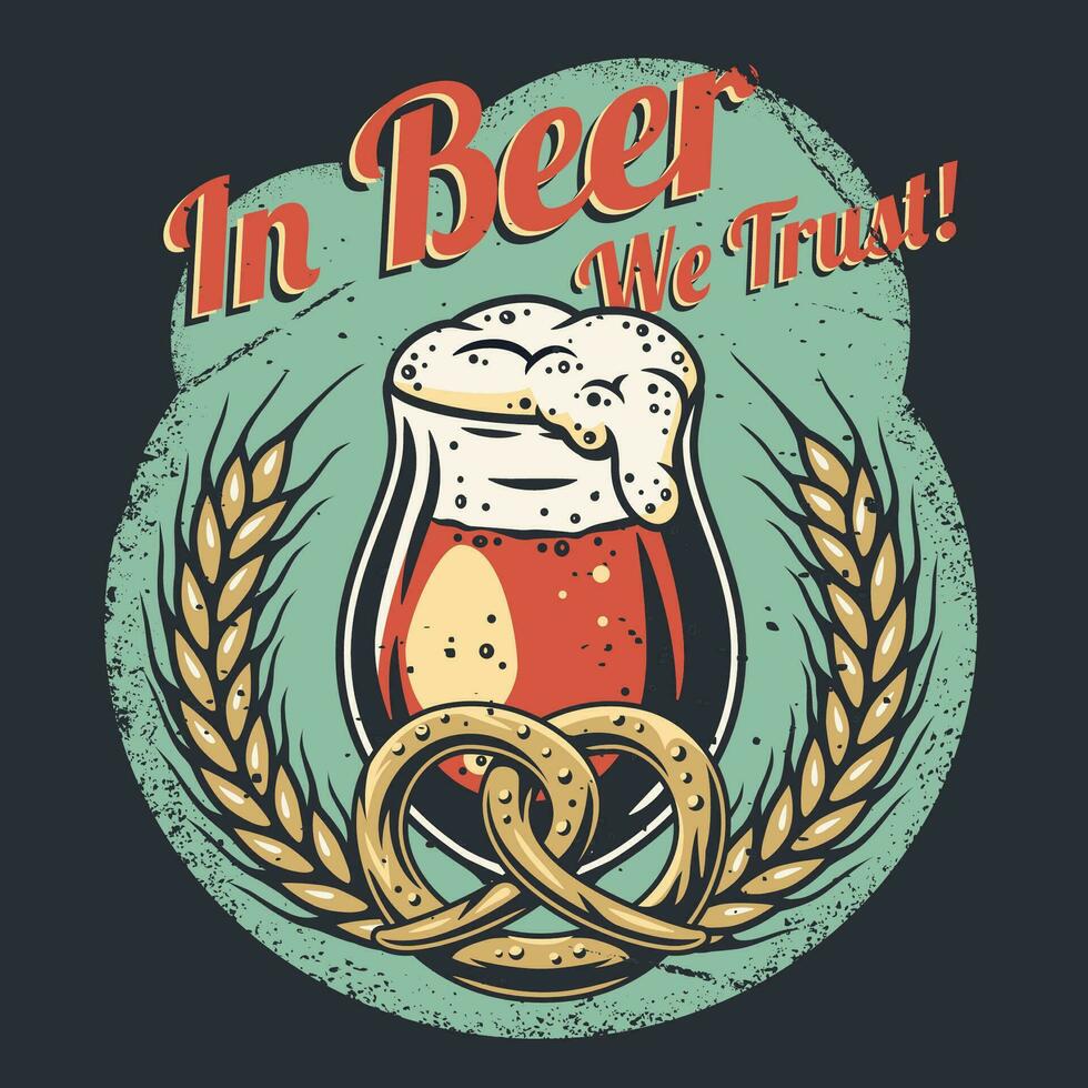t-shirt färgad skriva ut med öl råna pretzel korn vektor
