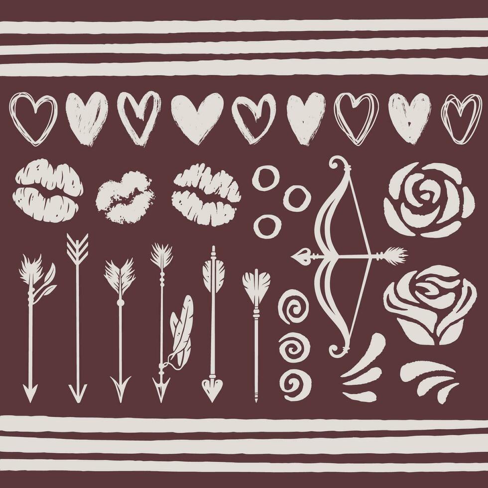 silhuett uppsättning av kärlek element för valentines dag Semester. romantisk illustration för bröllop inbjudningar, hälsning kort, scrapbooking, skriva ut och fest design vektor