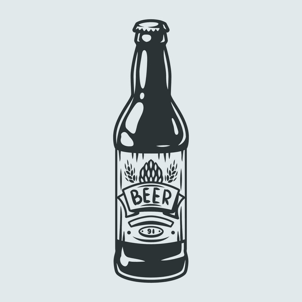 sihluette von Bier Flasche mit Deckel und Etikette vektor