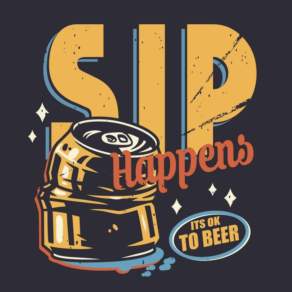 t-shirt skriva ut med öl skrynkliga kan för pub vektor