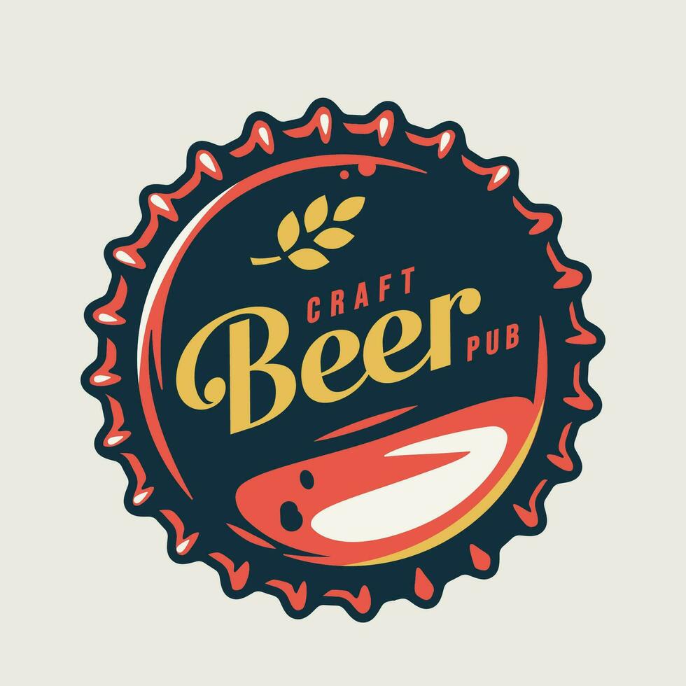 färgad emblem med metall kork från en öl flaska vektor