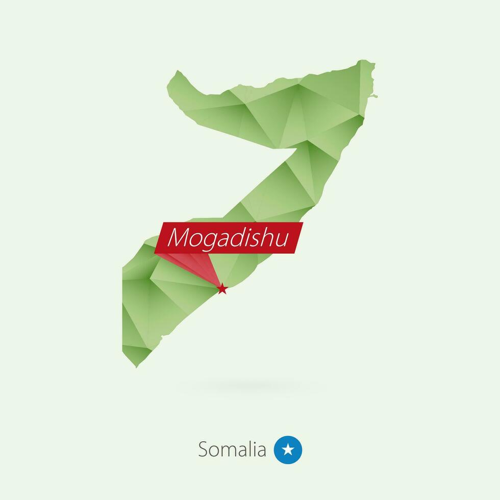 Grün Gradient niedrig poly Karte von Somalia mit Hauptstadt Mogadischu vektor