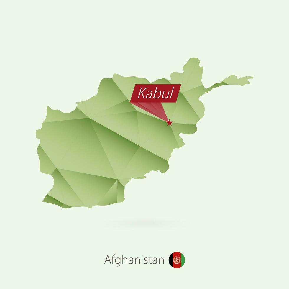grön lutning låg poly Karta av afghanistan med huvudstad kabul vektor