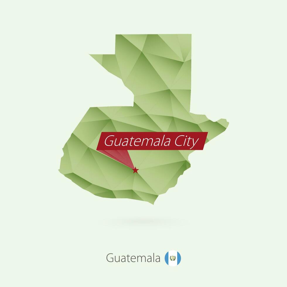 Grün Gradient niedrig poly Karte von Guatemala mit Hauptstadt Guatemala Stadt vektor