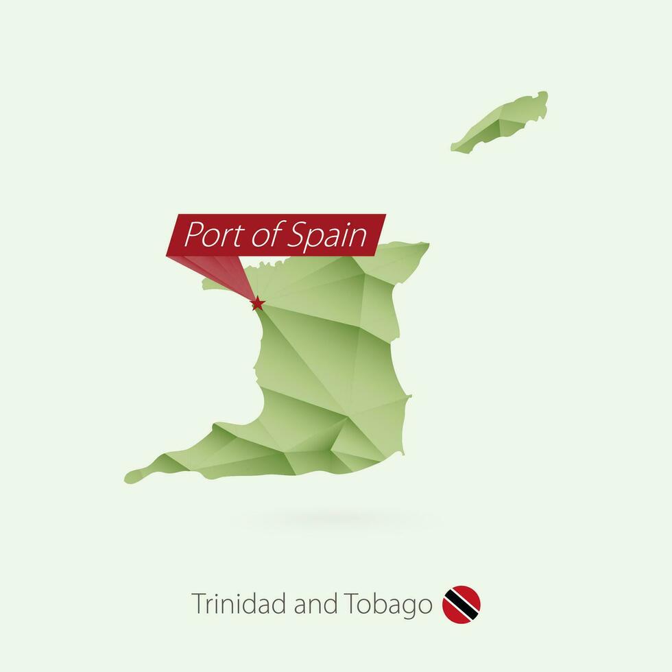 Grün Gradient niedrig poly Karte von Trinidad und Tobago mit Hauptstadt Hafen von Spanien vektor
