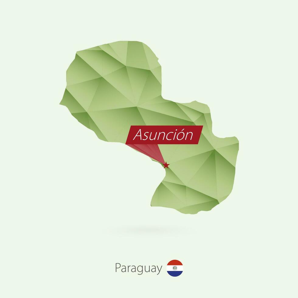 Grün Gradient niedrig poly Karte von Paraguay mit Hauptstadt Asuncion vektor