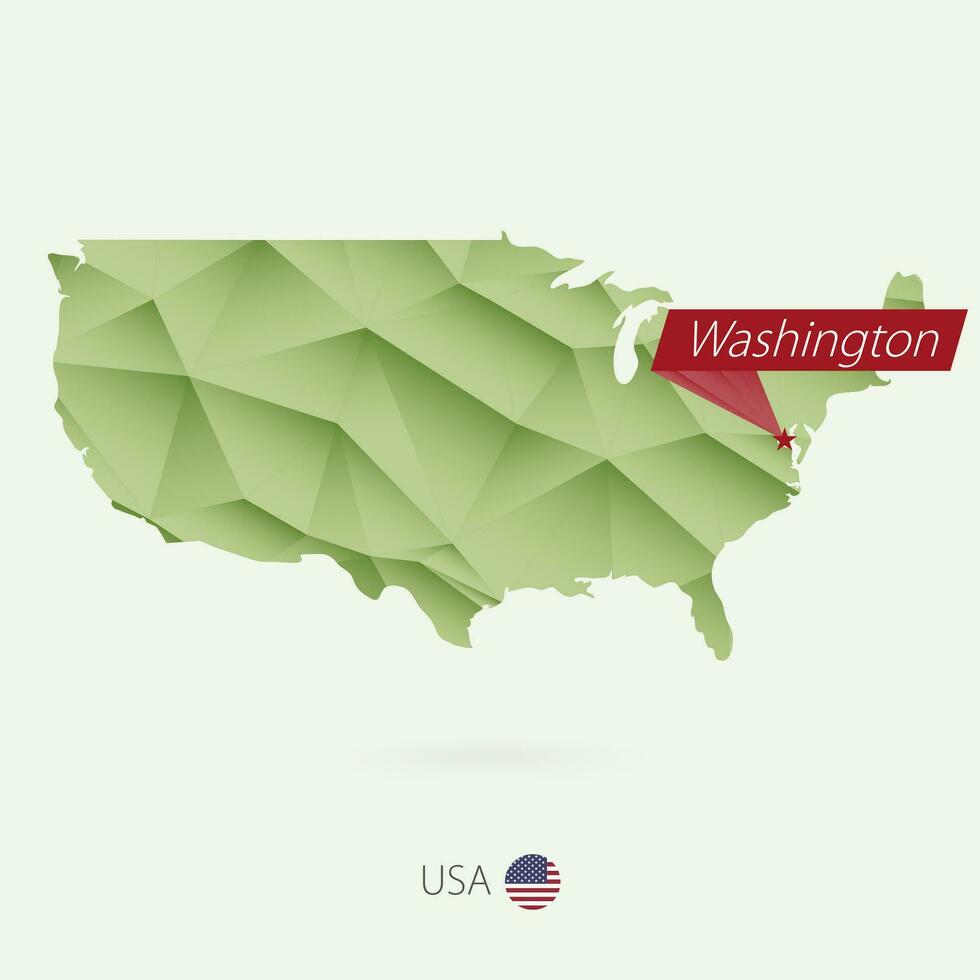 grön lutning låg poly Karta av USA med huvudstad Washington vektor