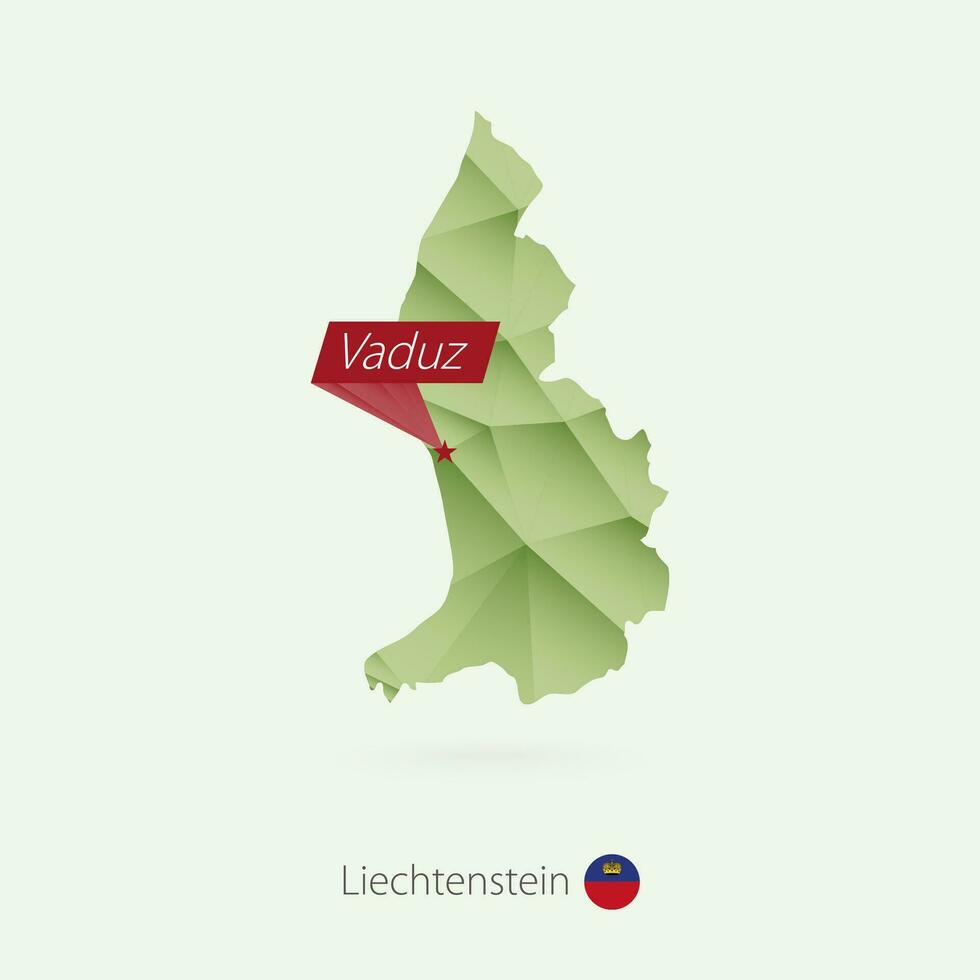 Grün Gradient niedrig poly Karte von Liechtenstein mit Hauptstadt vaduz vektor