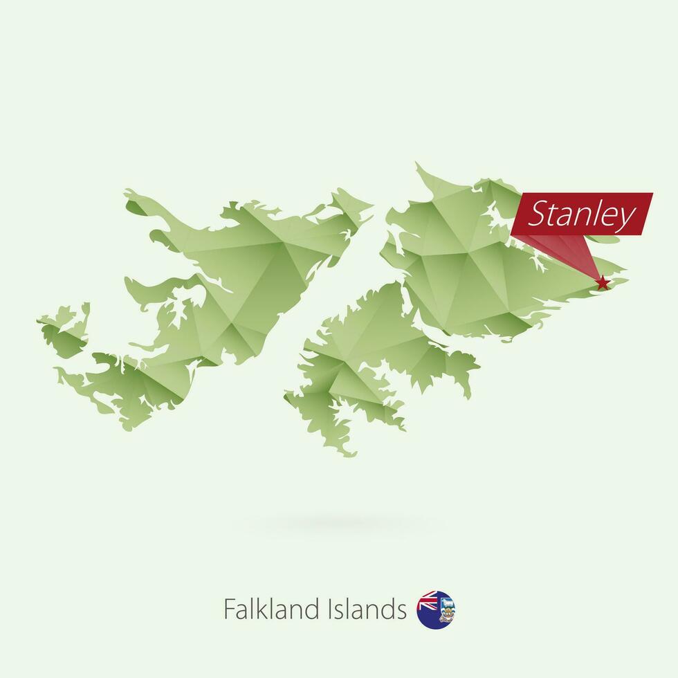 Grün Gradient niedrig poly Karte von Falkland Inseln mit Hauptstadt Stanley vektor
