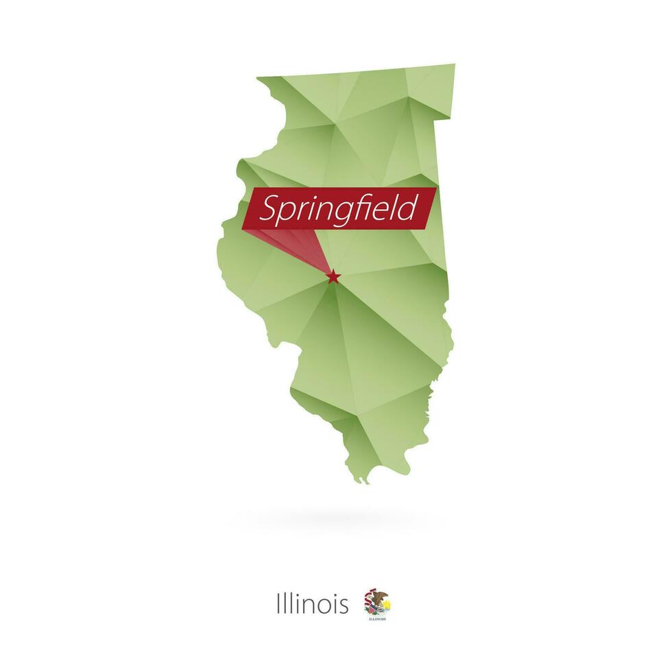 Grün Gradient niedrig poly Karte von Illinois mit Hauptstadt Springfield vektor