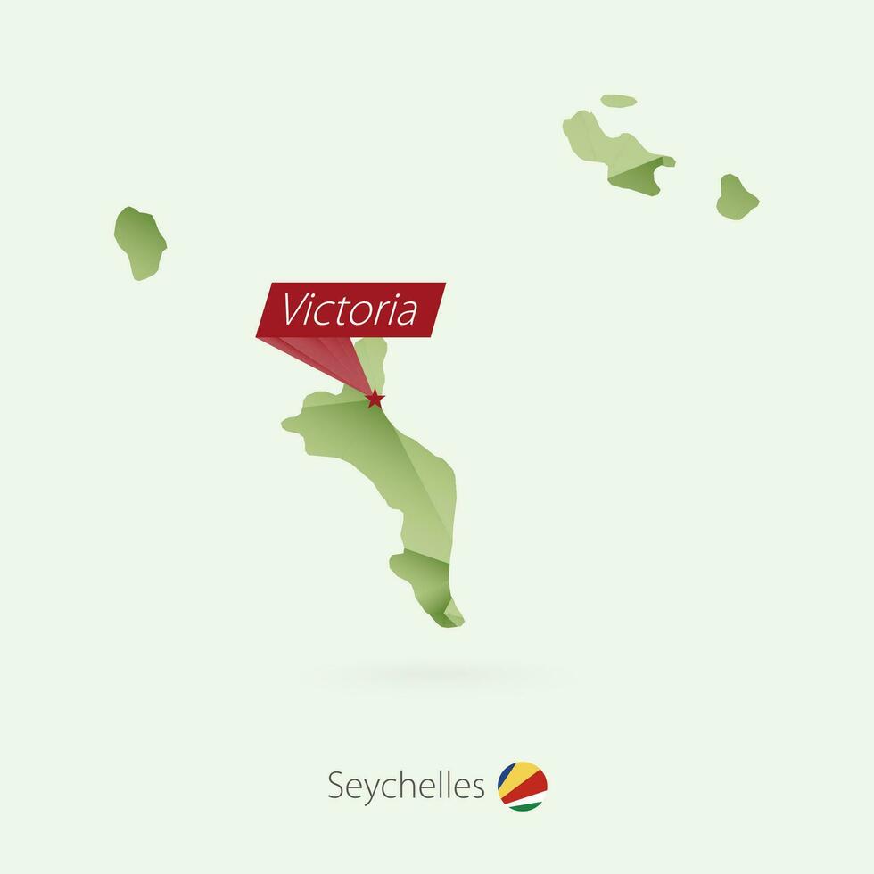 grön lutning låg poly Karta av Seychellerna med huvudstad victoria vektor