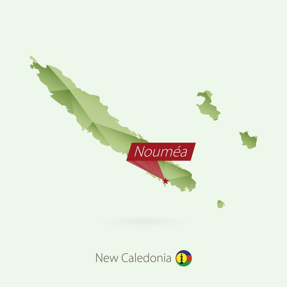 Grün Gradient niedrig poly Karte von Neu Kaledonien mit Hauptstadt Noumea vektor