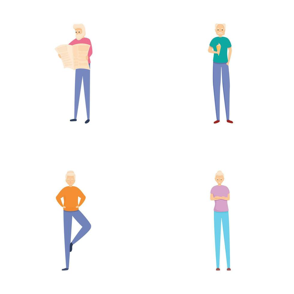 äldre ikoner uppsättning tecknad serie vektor. människor i olika utgör gest och situation vektor