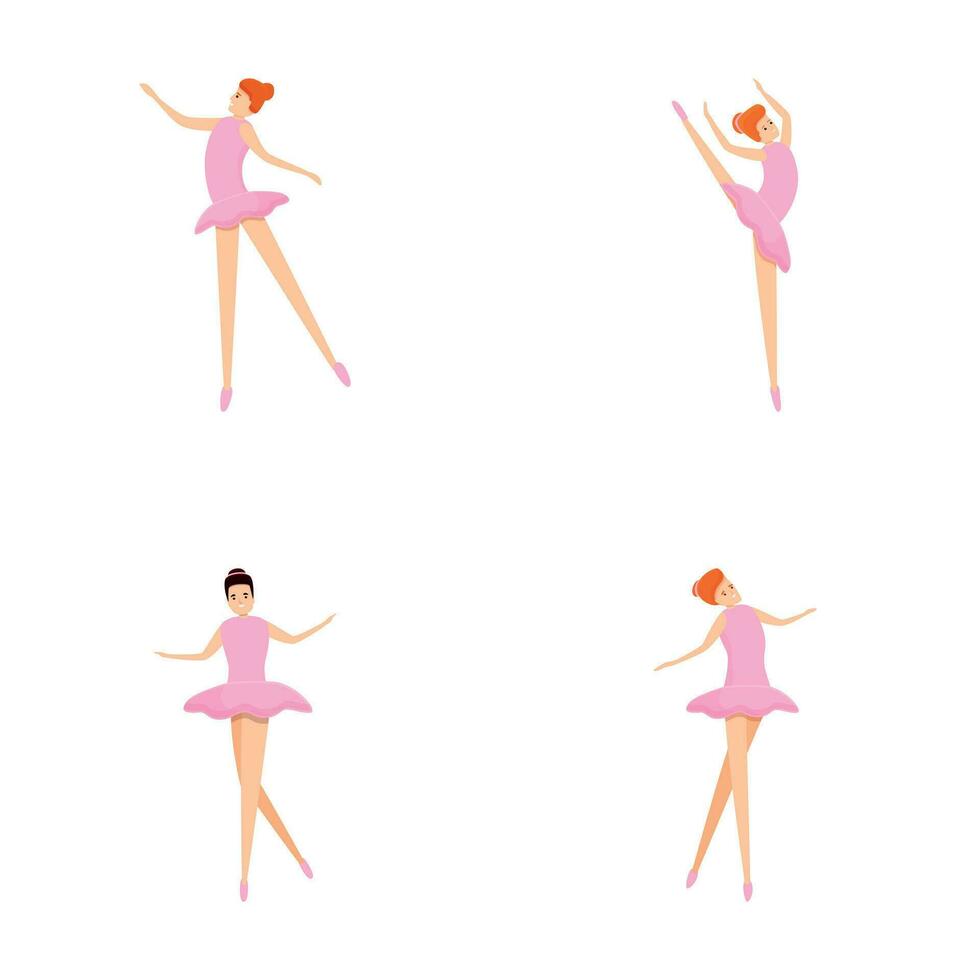 Ballerina Tänzer Symbole einstellen Karikatur Vektor. Ballerina Mädchen im schön Pose vektor