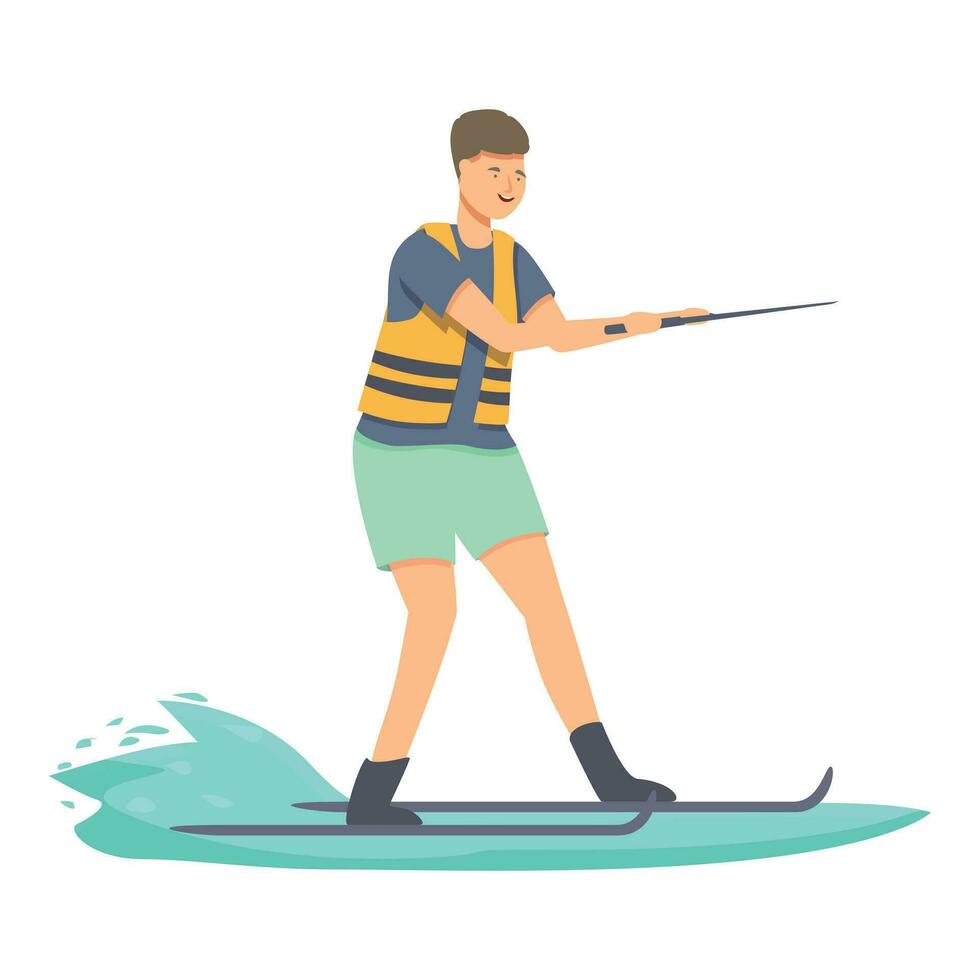 pojke i väst vatten skidåkning ikon tecknad serie vektor. åka skidor glidande vektor