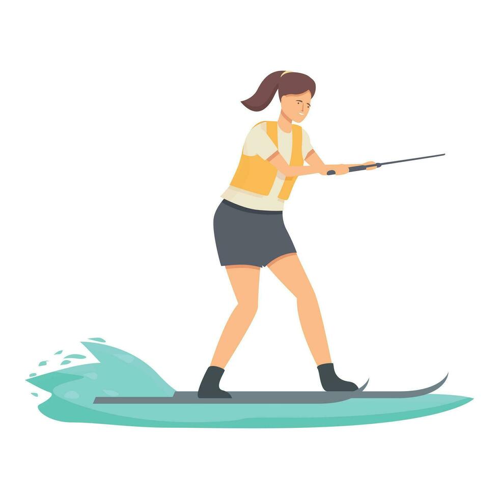 ryttare flicka vatten skidåkning ikon tecknad serie vektor. vatten- glidande vektor