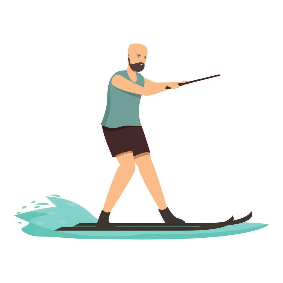 kahl Mann Wasser Skifahren Symbol Karikatur Vektor. Surfer schwimmen vektor