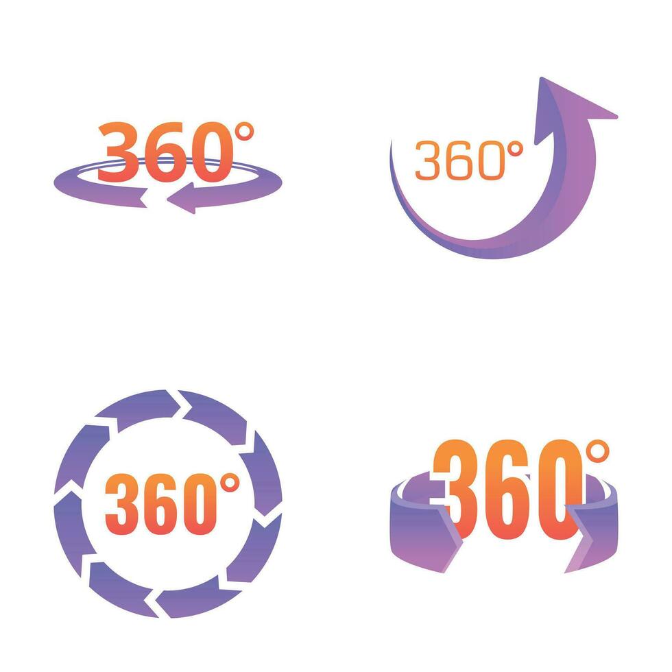 Panorama 360 Symbole einstellen Karikatur Vektor. Drehung drei hundert sechzig Grad vektor