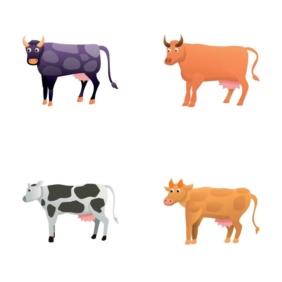 nötkreatur ikoner uppsättning tecknad serie vektor. inhemsk mjölk djur- vektor