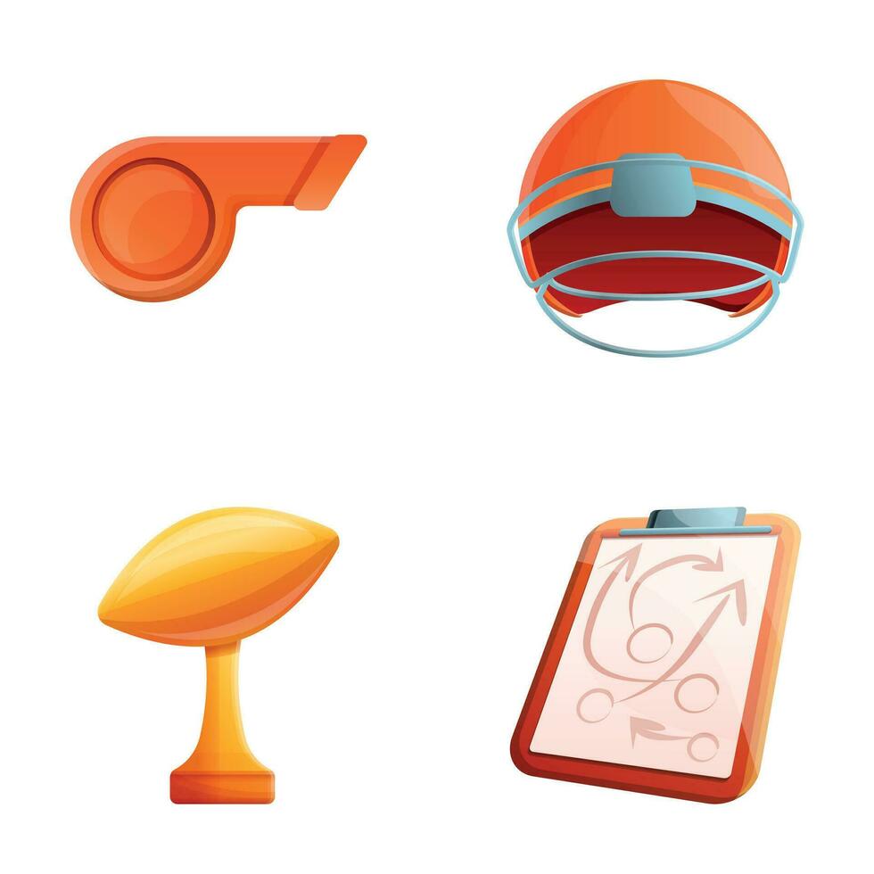 amerikan fotboll ikoner uppsättning tecknad serie vektor. amerikan fotboll tillbehör vektor