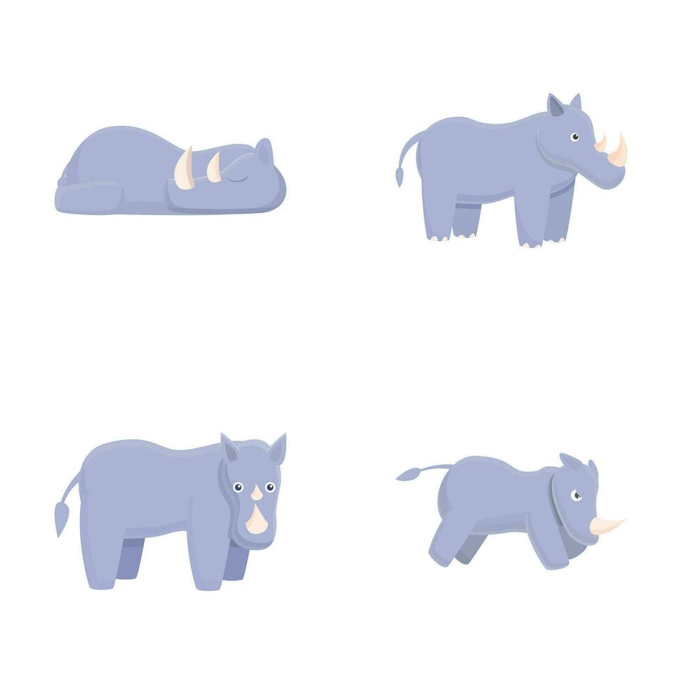 tecknad serie noshörning ikoner uppsättning tecknad serie vektor. grå noshörning vektor