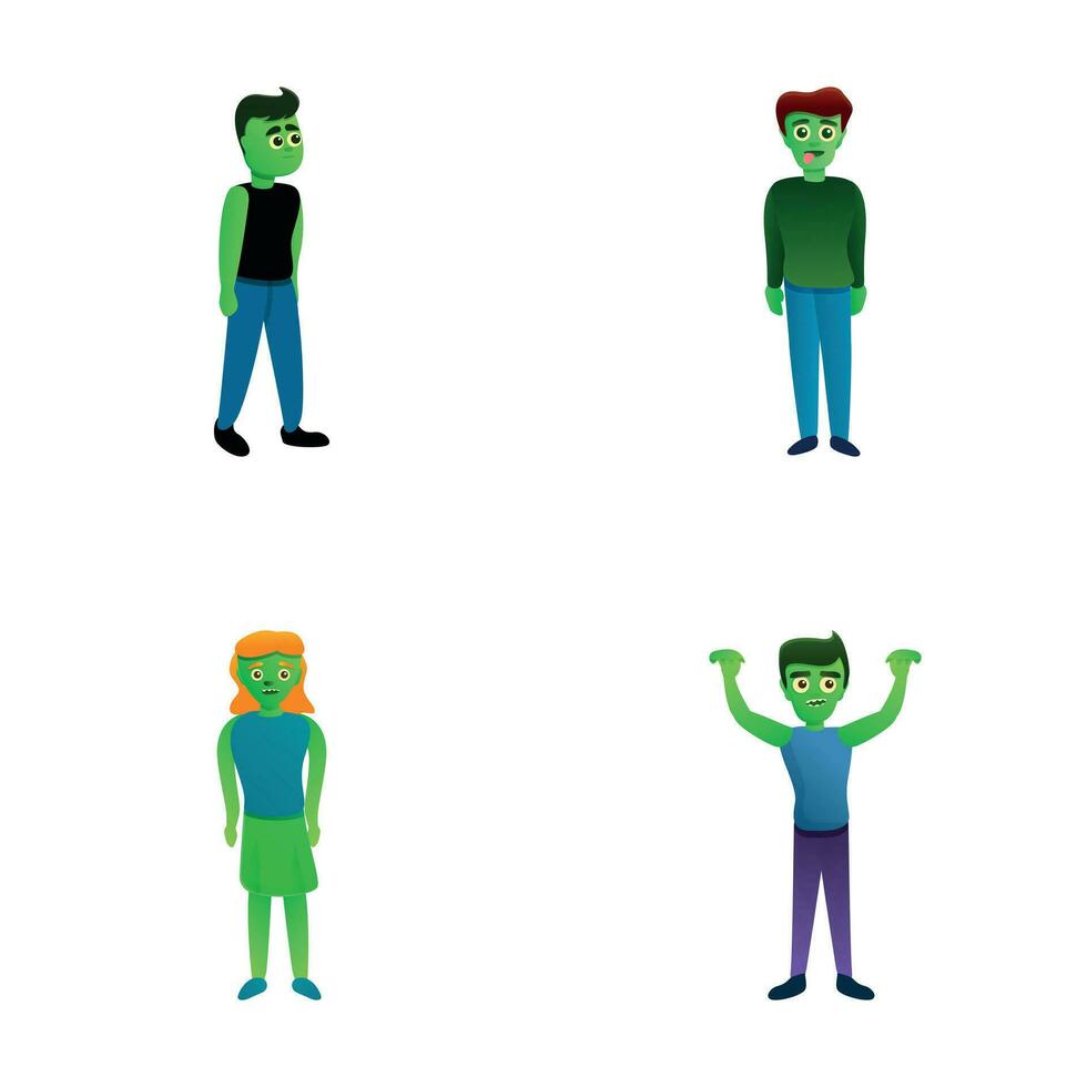 tecknad serie zombie ikoner uppsättning tecknad serie vektor. rolig zombie karaktär vektor