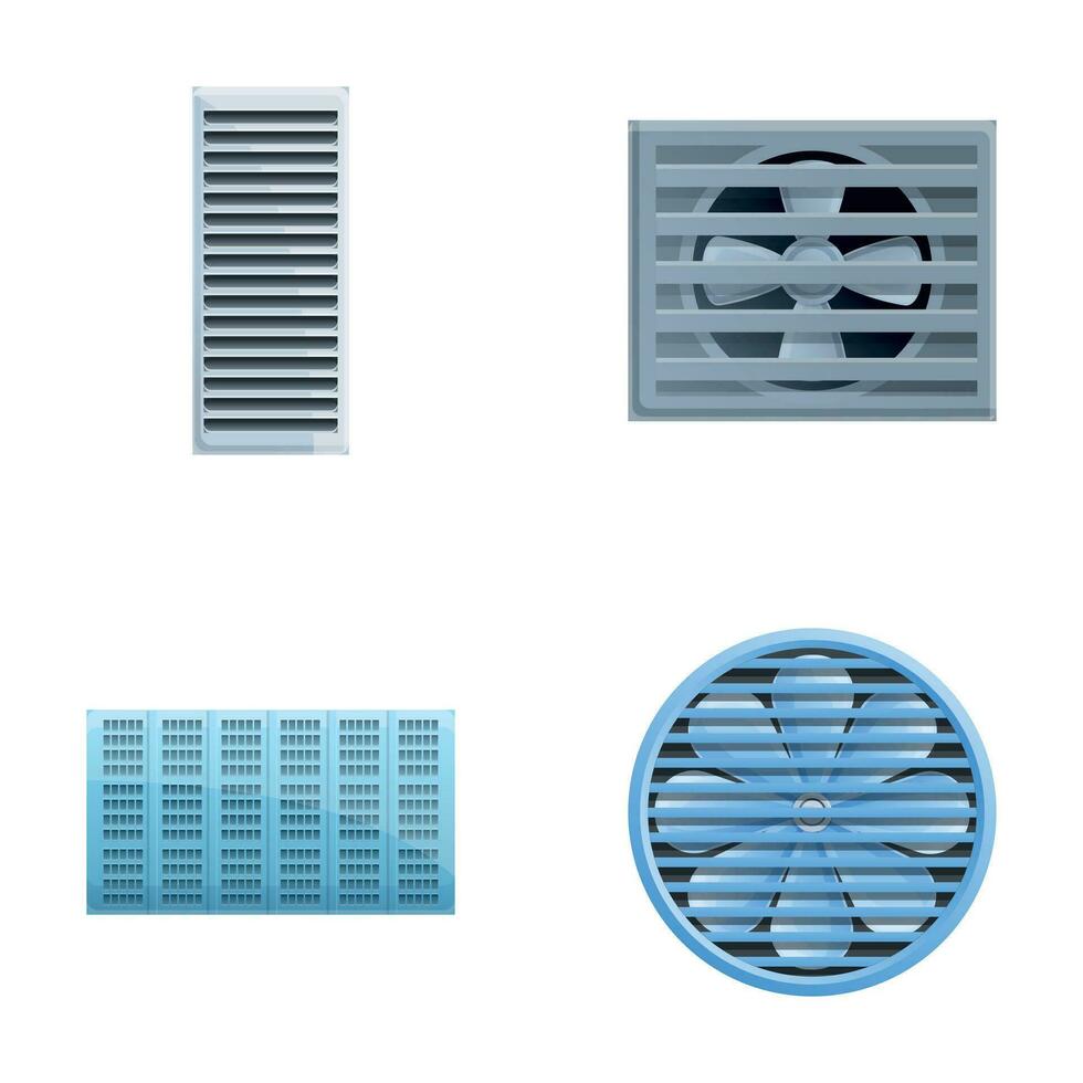 ventilation extraktor ikoner uppsättning tecknad serie vektor. vägg elektrisk extraktor luft fläkt vektor