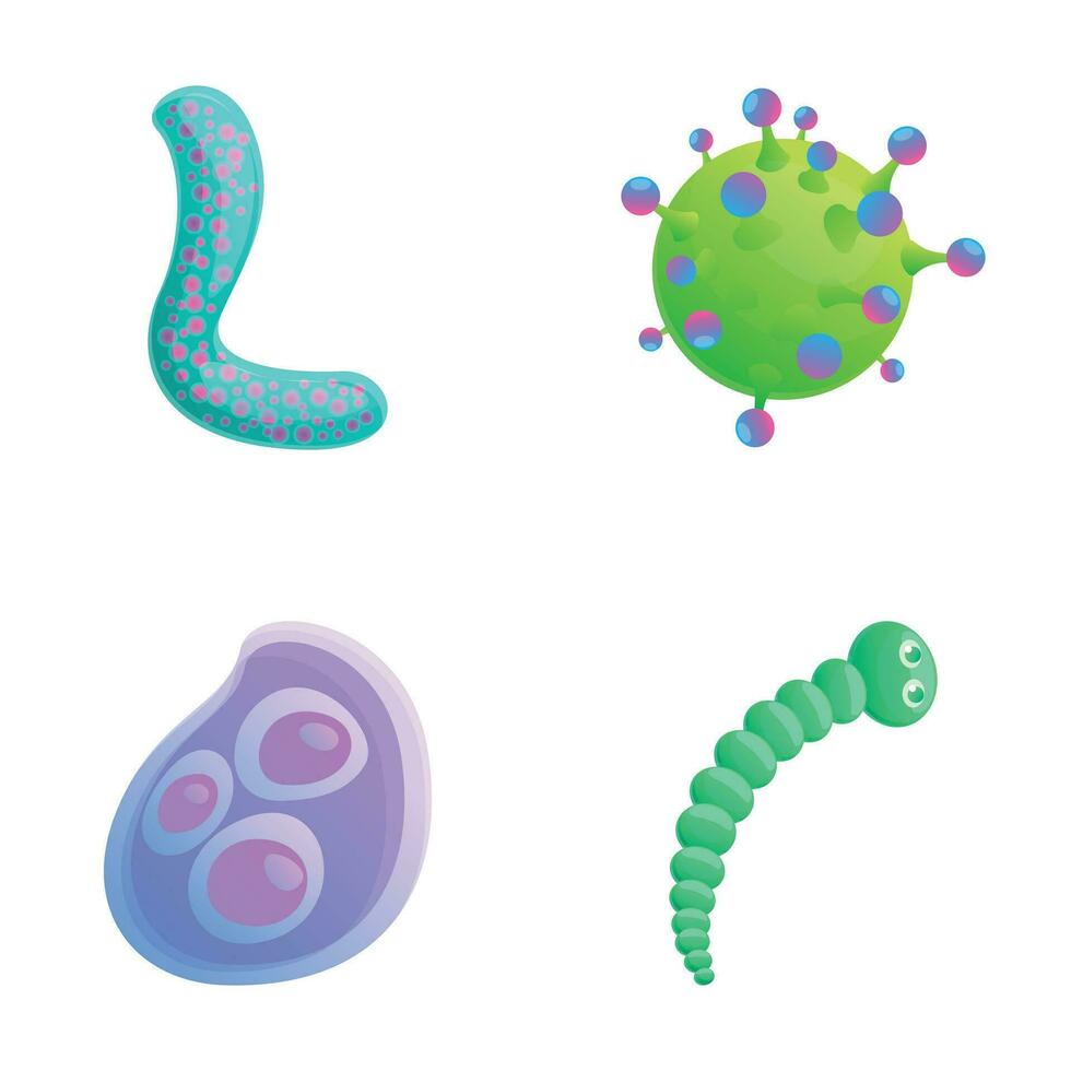 Protozoen Symbole einstellen Karikatur Vektor. verschiedene Bakterien Virus und Mikrobe vektor