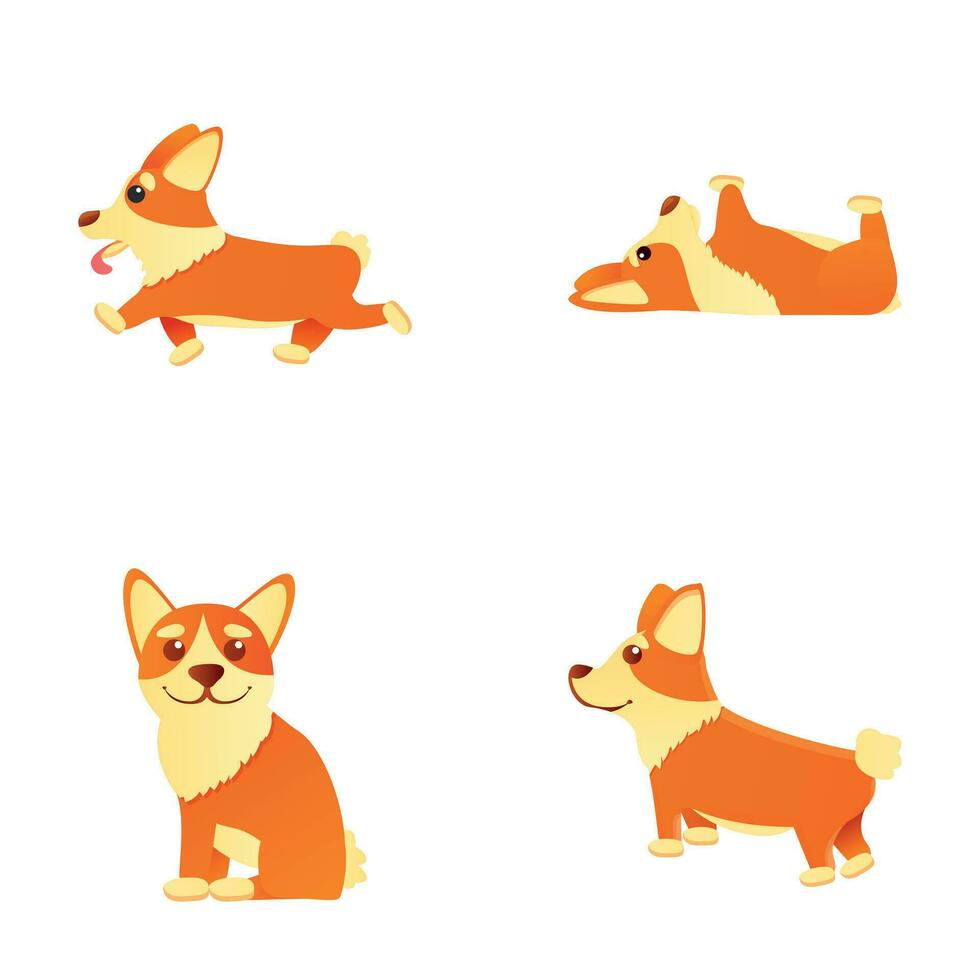 Corgi Symbole einstellen Karikatur Vektor. süß Stehen Laufen und Lügen Hund vektor