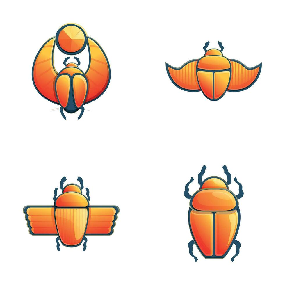 egyptisk scarab ikoner uppsättning tecknad serie vektor. olika bevingad scarab skalbagge vektor