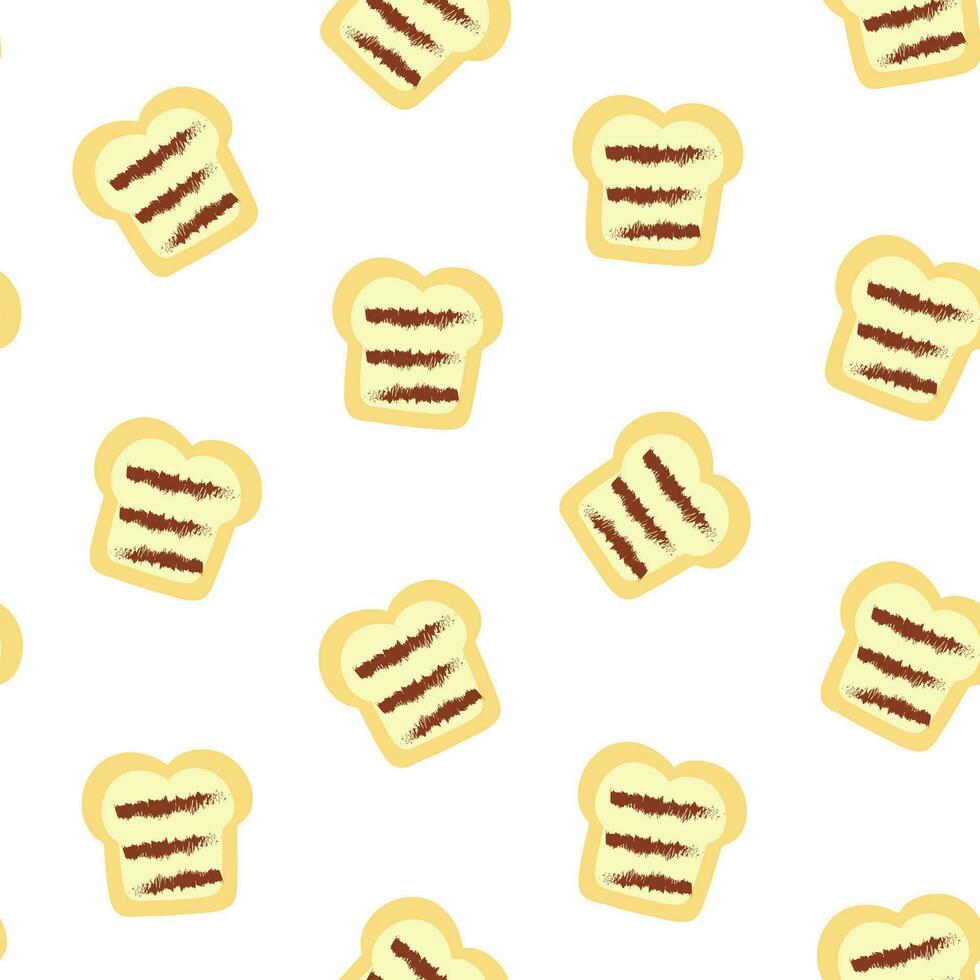 sömlös mönster av söt grill bröd på vit bakgrund.minimal stil.pastell.frukost.mat.måltid.kawaii.vektorillustration. vektor