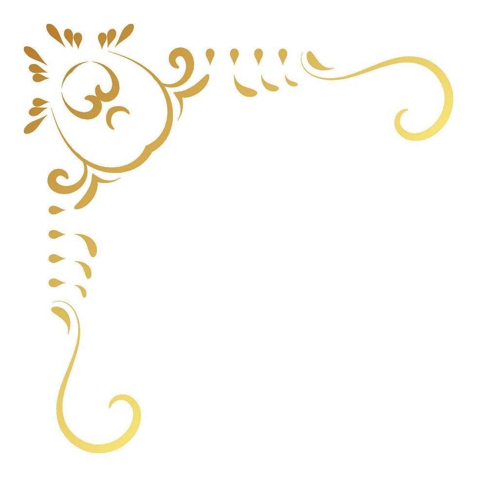 Gold Eleganz Jahrgang Ecke und Rahmen Element. Zier locken Vektor. klassisch Strudel Linie Ornament. Filigran Design kalligraphisch Dekoration zum rahmen, Gruß Karte, Einladung, Speisekarte, Zertifikat. vektor