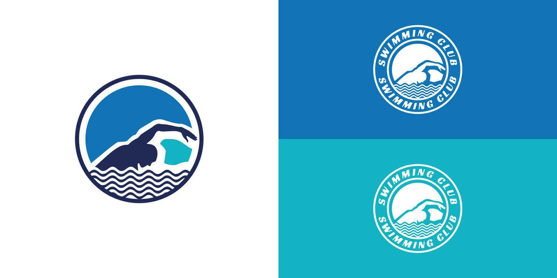 årgång simning sport stämpel klistermärke emblem märka applicerad för simning och slå samman logotyp presenteras med flera olika bakgrund färger och den är lämplig för simning klubb logotyp design inspiration mall vektor