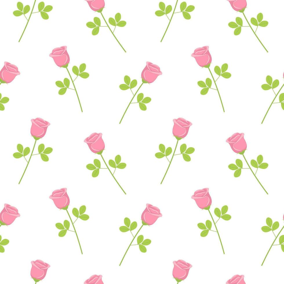 blommig sömlös mönster med rosa reste sig blomma stjälkar. vektor bakgrund illustration för hjärtans dag dekoration