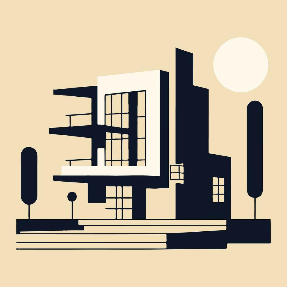 modern byggnad i platt stil. vektor illustration. byggnad i platt stil bauhaus design