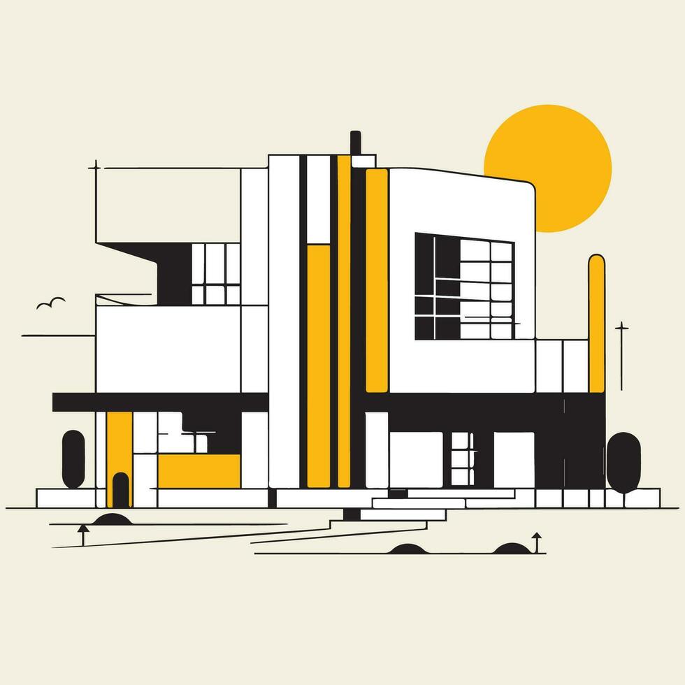 modern Haus auf ein Licht Hintergrund. Vektor Illustration im eben Stil Bauhaus Design.