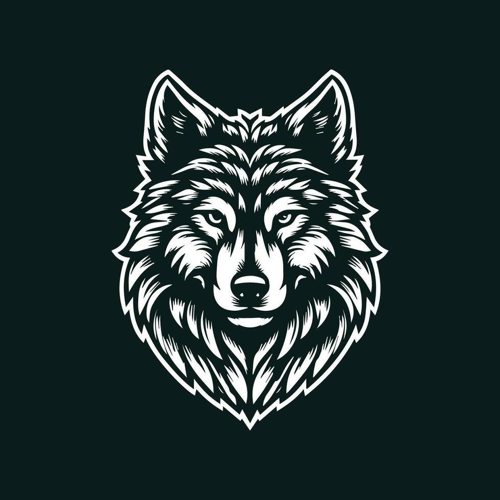 Wolf Kopf Vektor Design Vorlage. Vektor Illustration von Wolf Kopf isoliert auf schwarz Hintergrund.