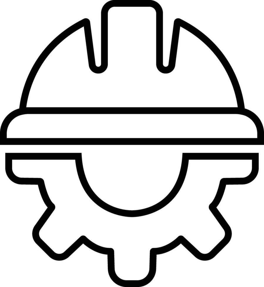 Konstruktion Helm auf das Ausrüstung Symbol im Linie. isoliert auf Konstruktion, Arbeit und Ingenieurwesen Symbole. Arbeitskleidung, Helm Zahnrad. Sicherheit und Schutz. Vektor zum Apps Netz