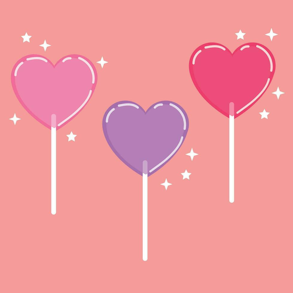 sötsaker gjuten hjärta av godis på rosa bakgrund. enkel hand dragen hjärta klubbor. perfekt som vägg konst, hjärtans dag gåva kort, affisch eller inbjudan. vektor