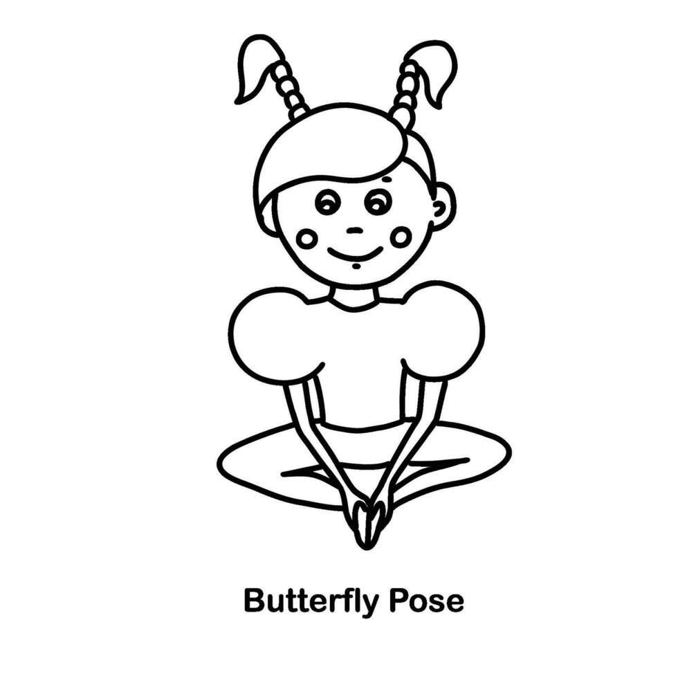 Kinder Yoga Schmetterling Pose. Vektor Karikatur Illustration