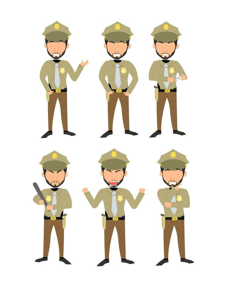 uniformiert Wachsamkeit - - Karikatur Vektor setzt porträtieren Polizisten im ein Angebot von actiongeladen Szenarien