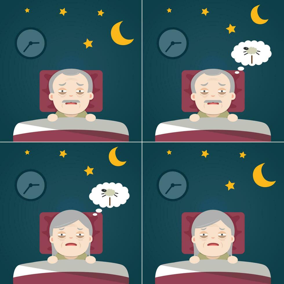 senior sömnlöshet, sömnlöshet vektor