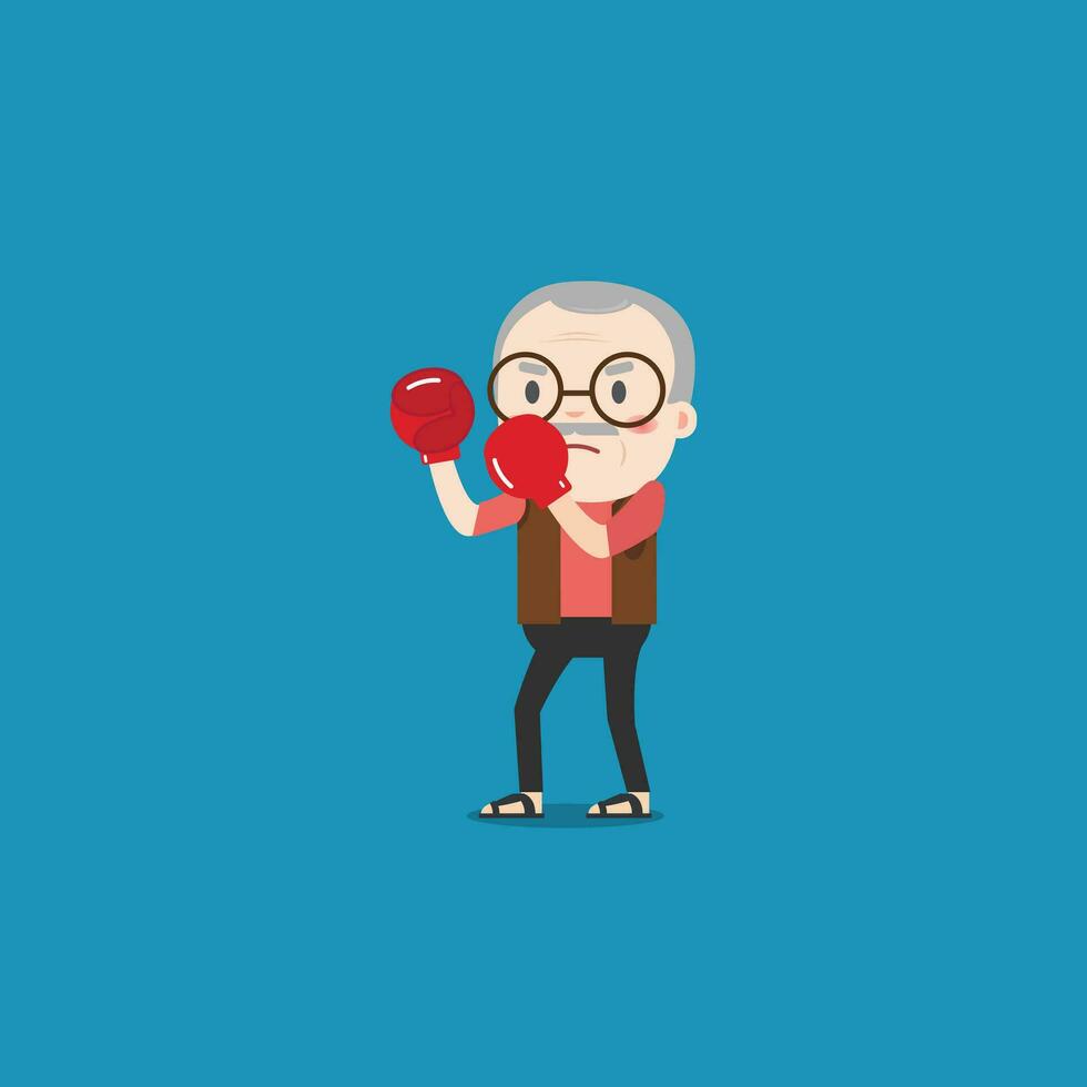vektor illustration av gammal man med boxning handskar.