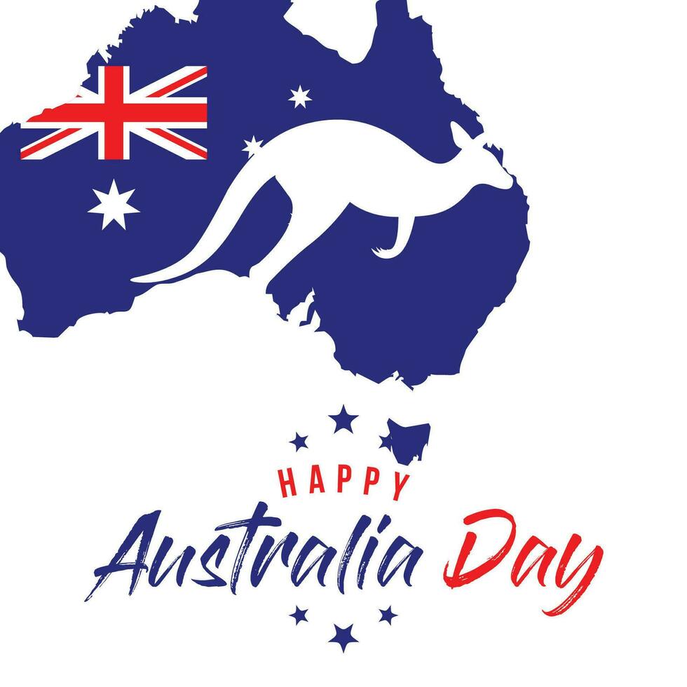 Lycklig Australien dag text. kalligrafi med flagga Karta av Australien . vektor illustration