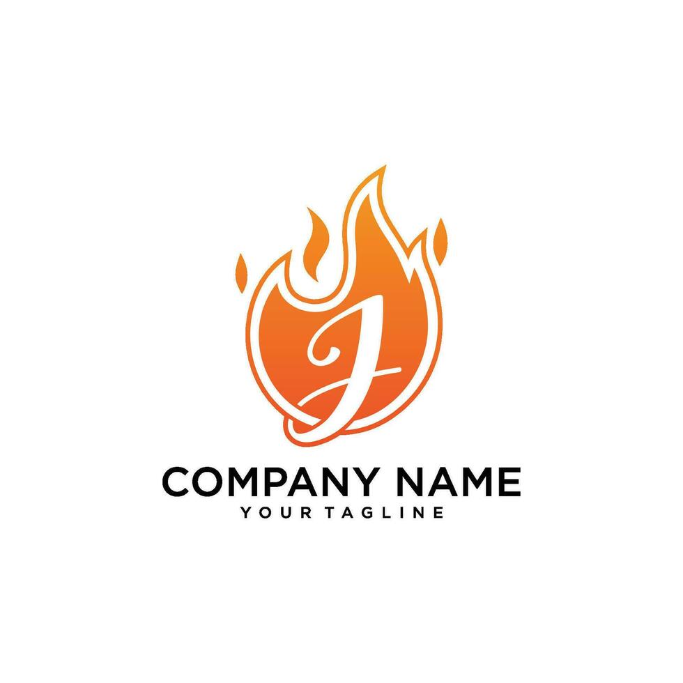 Symbol Design Logo Brief j mit Feuer Vektor Illustration.