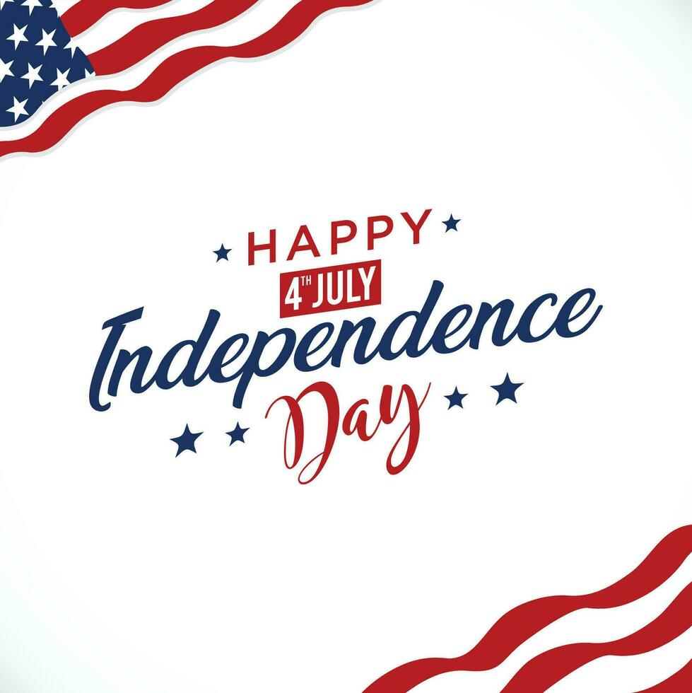 Lycklig fjärde juli Semester i de oss. amerikan oberoende dag hälsning kort, baner, affisch med förenad stater flagga, vektor illustration